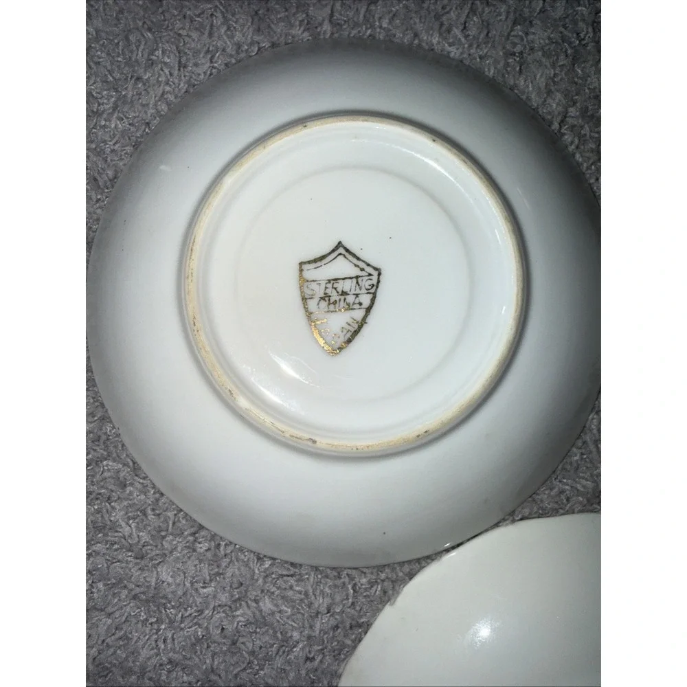 1930's Sterling China Japan Demitasse Gold & White 3 Saucers Only Vintage